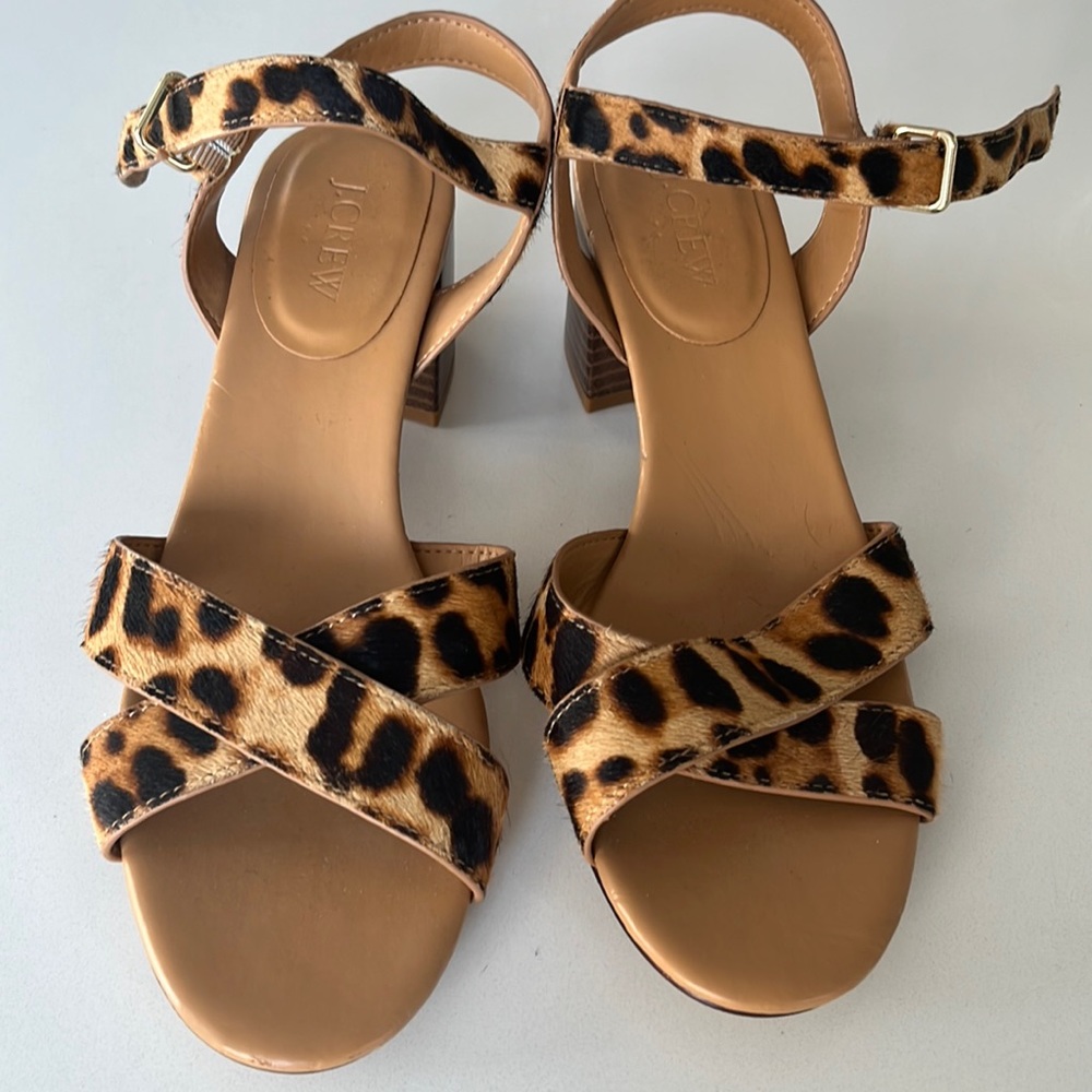J. Crew Leopard Calf Hair Sandals Worn Once Size 8.5